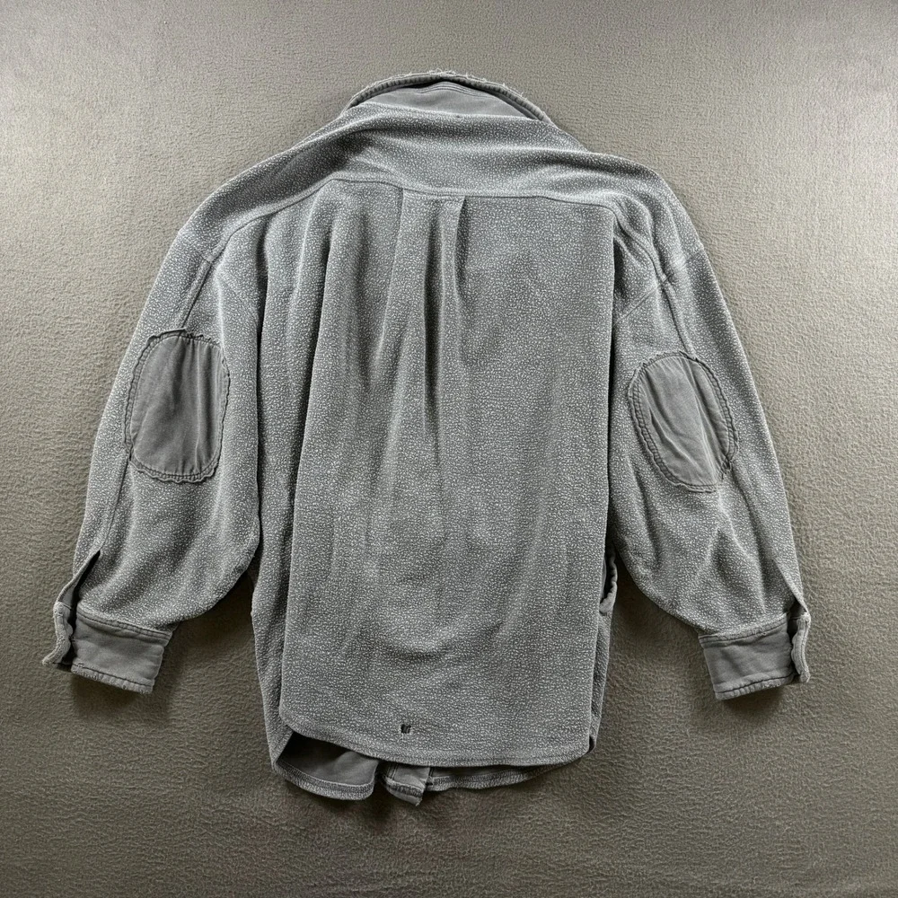 Free People Shirt Jacket Women S Grey Oversized Button Down Elbow Patch Shacket